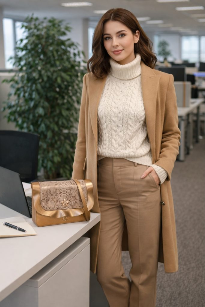 irodai téli divatos öltözködés Jeanette táskákkal
